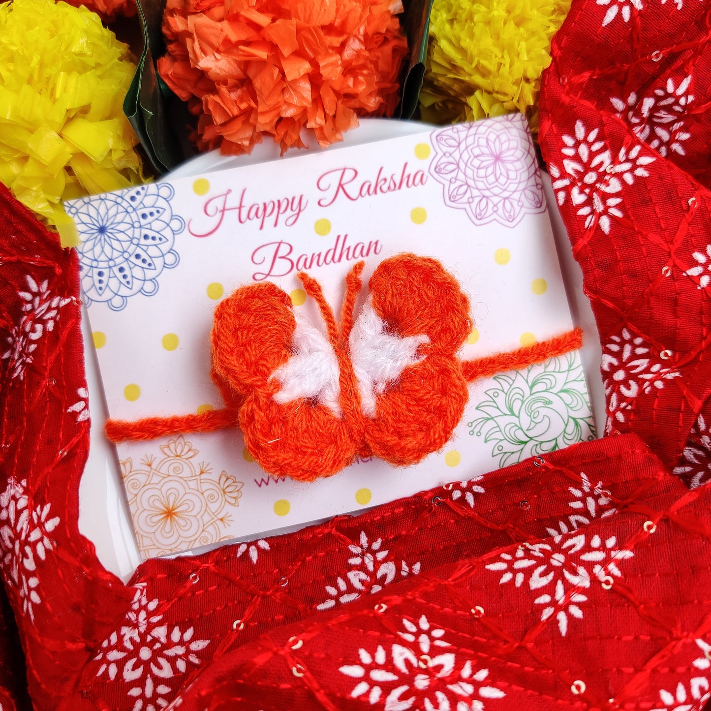 Crochet Orange Butterfly Rakhi