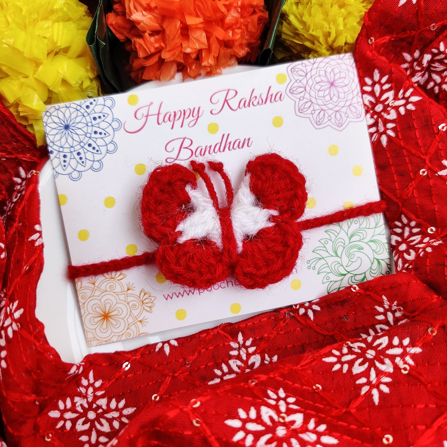 Crochet Maroon Butterfly Rakhi
