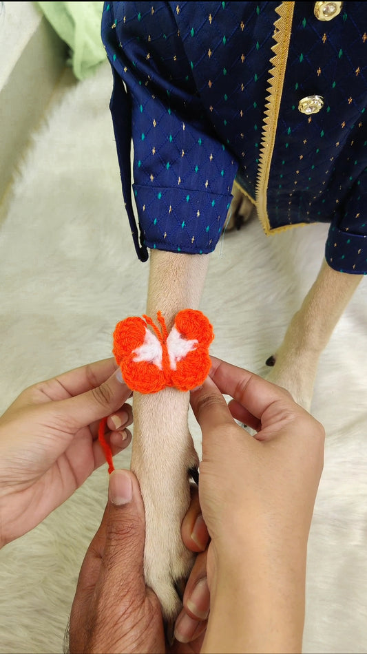 Crochet Orange Butterfly Rakhi