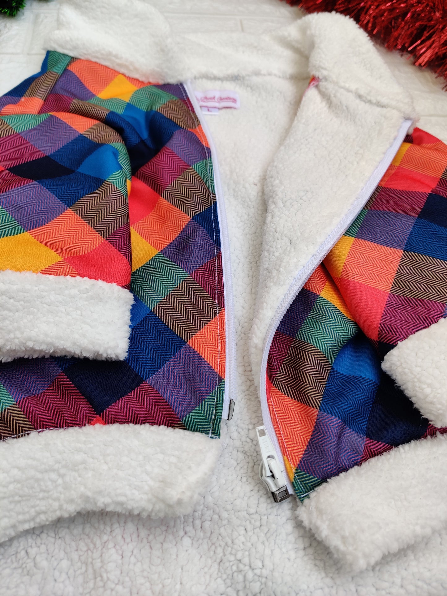 Multicolour Gingham Sherpa Coat
