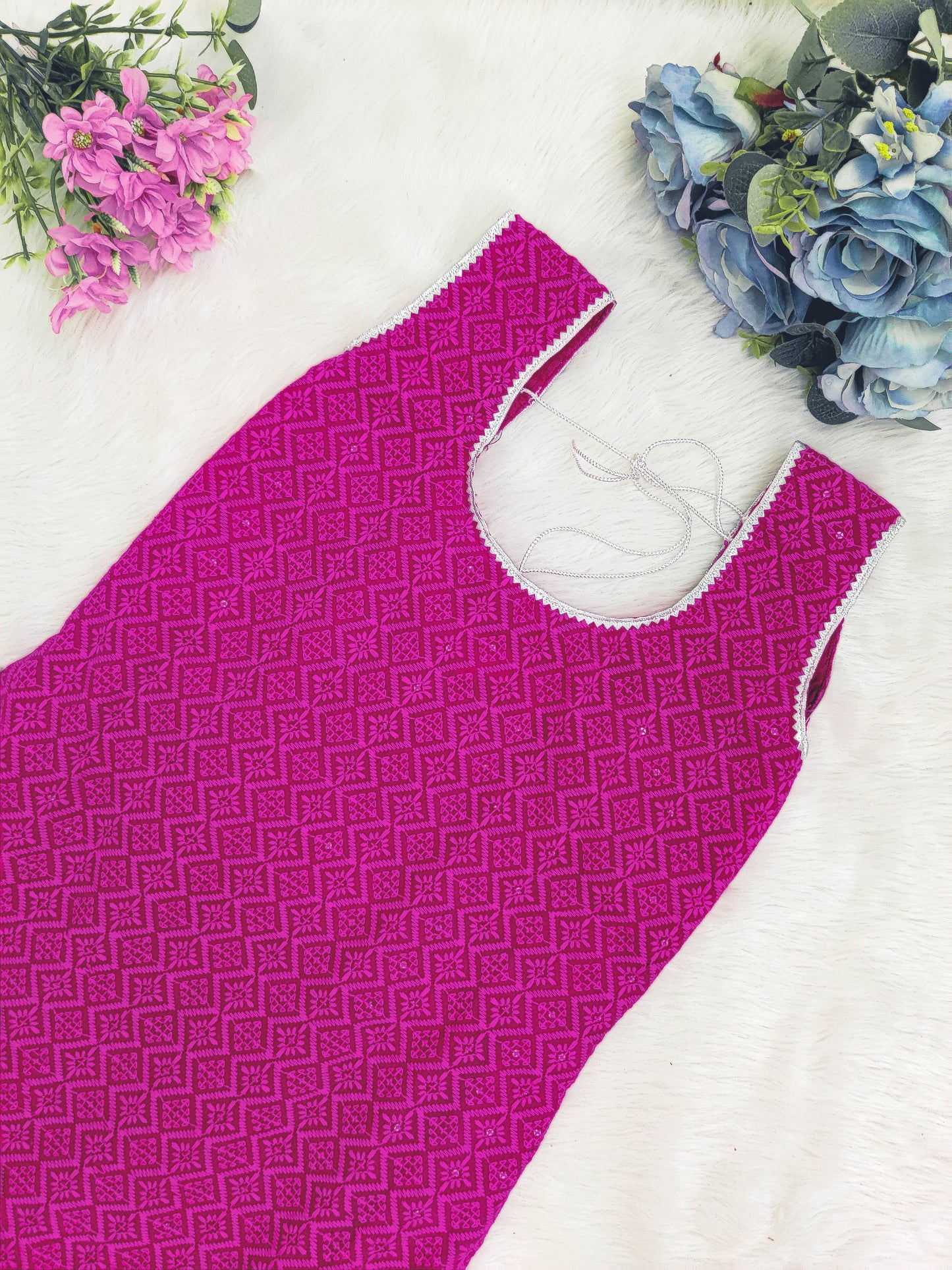 Magenta Chikankari Dog Kurta + Woman's Kurta + Paw Rakhi
