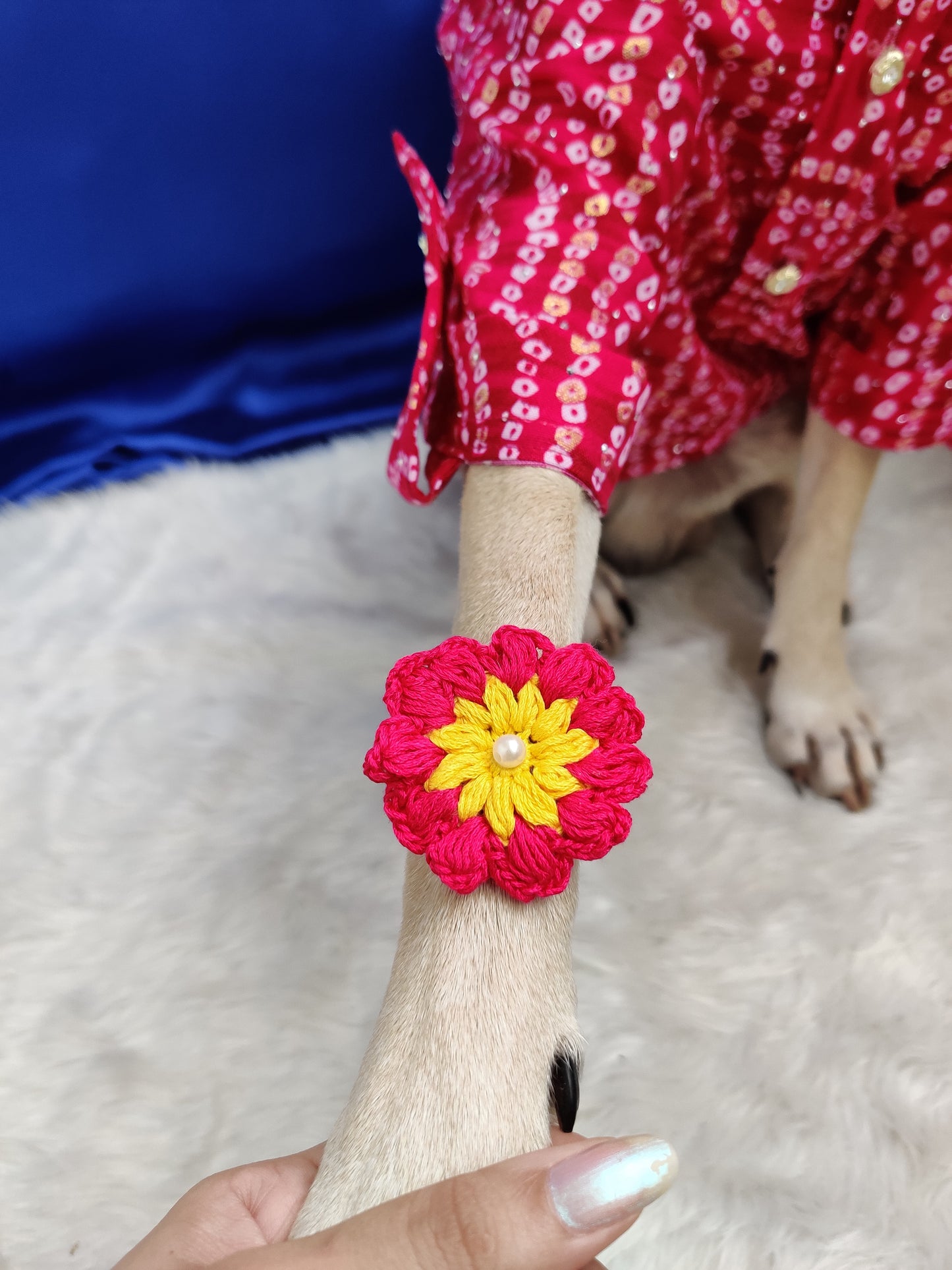Rani Pink Flower Crochet Rakhi