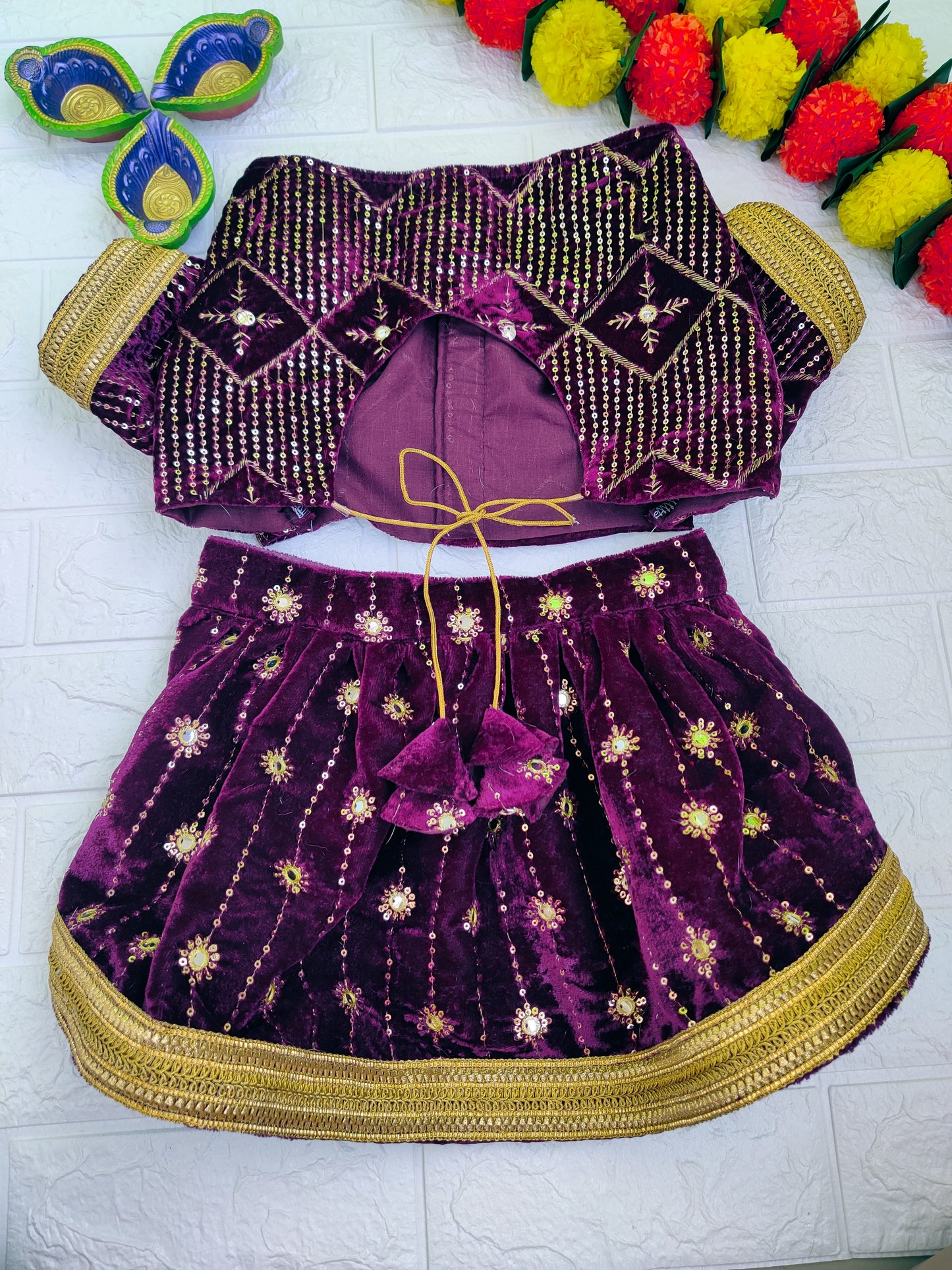 Wine Velvet Lehenga