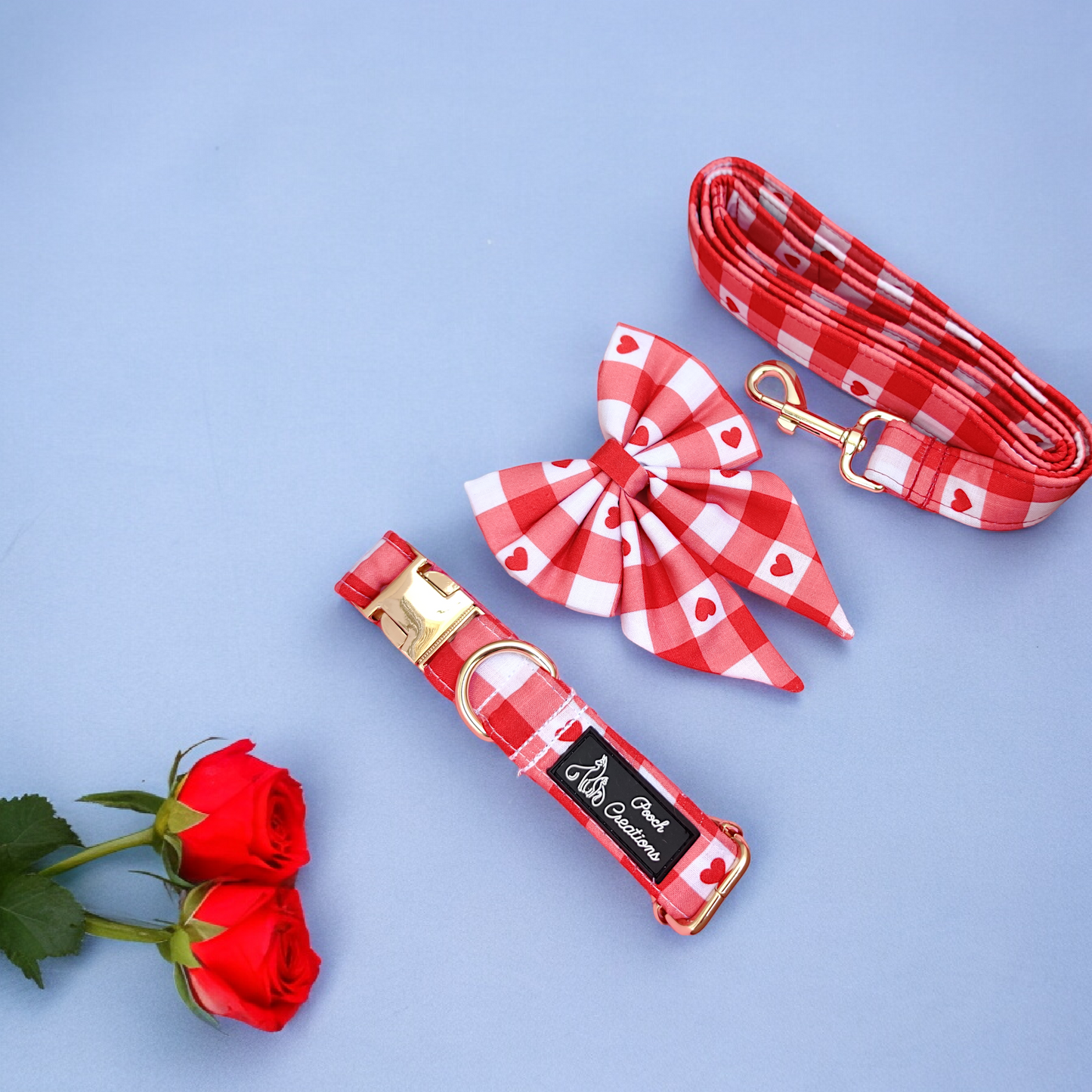 Heartfelt Gingham Collar + Leash + Sailor Bow
