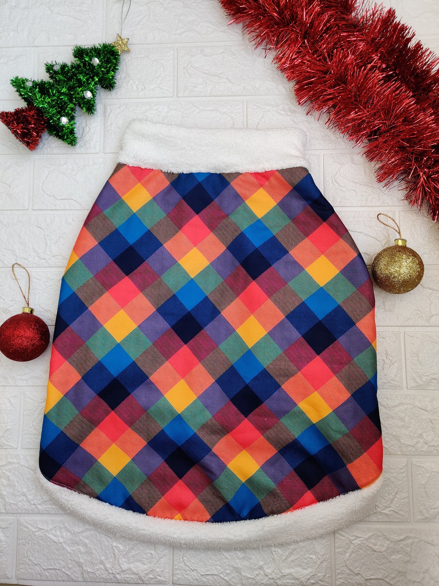 Multicolour Gingham Sherpa Coat
