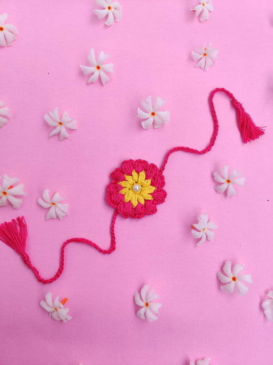 Rani Pink Flower Crochet Rakhi