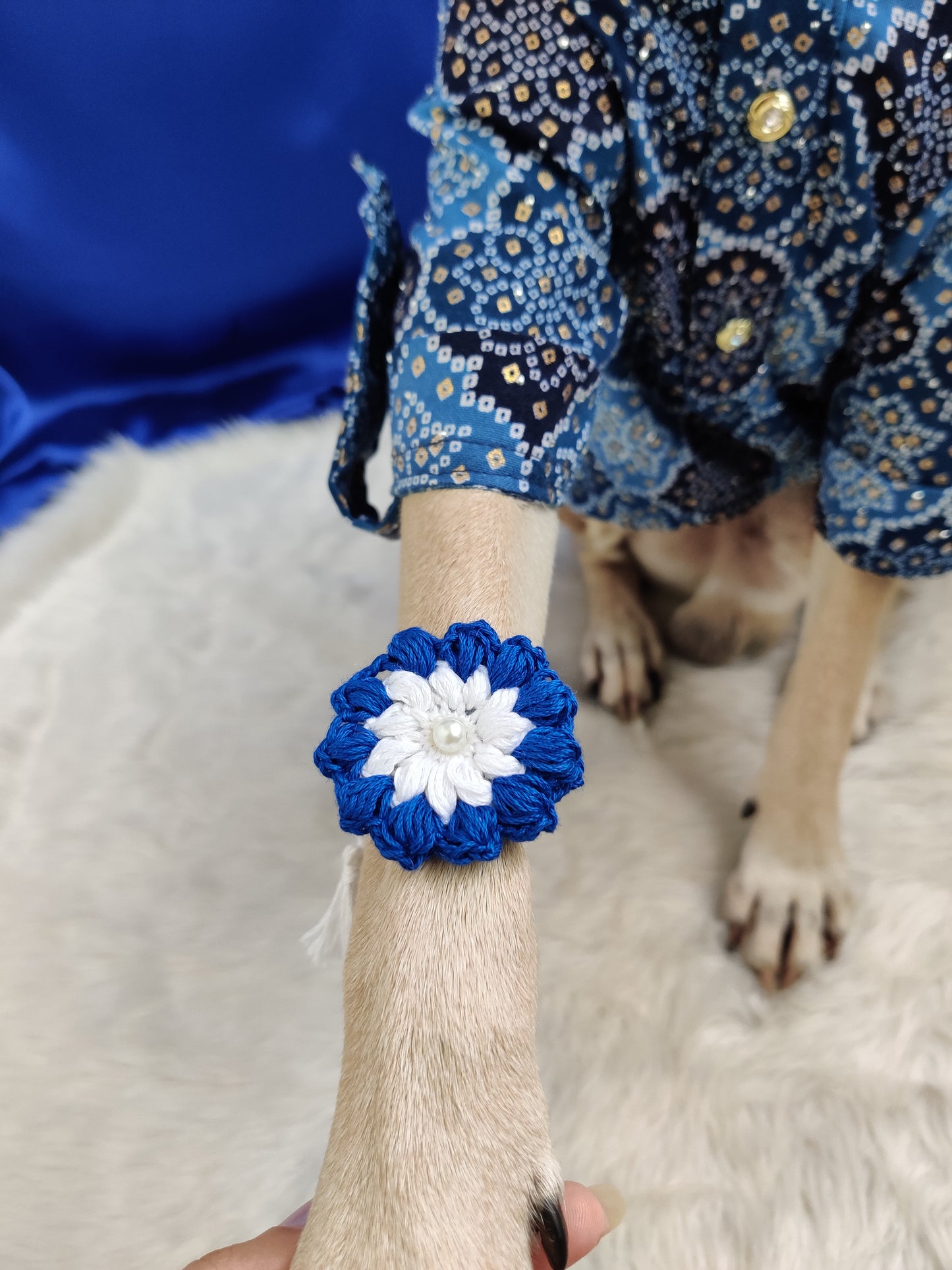 Royal Blue Flower Crochet Rakhi