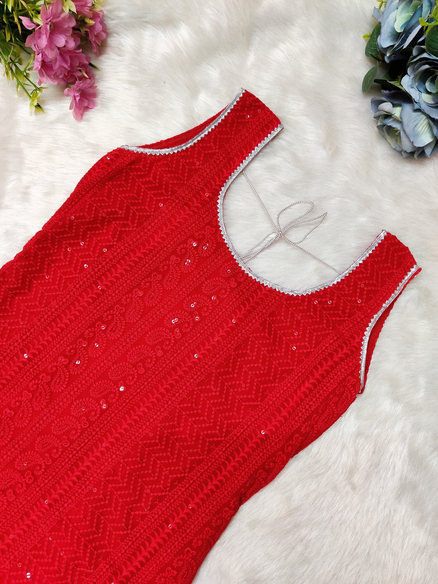 Red Chikankari woman's Kurta