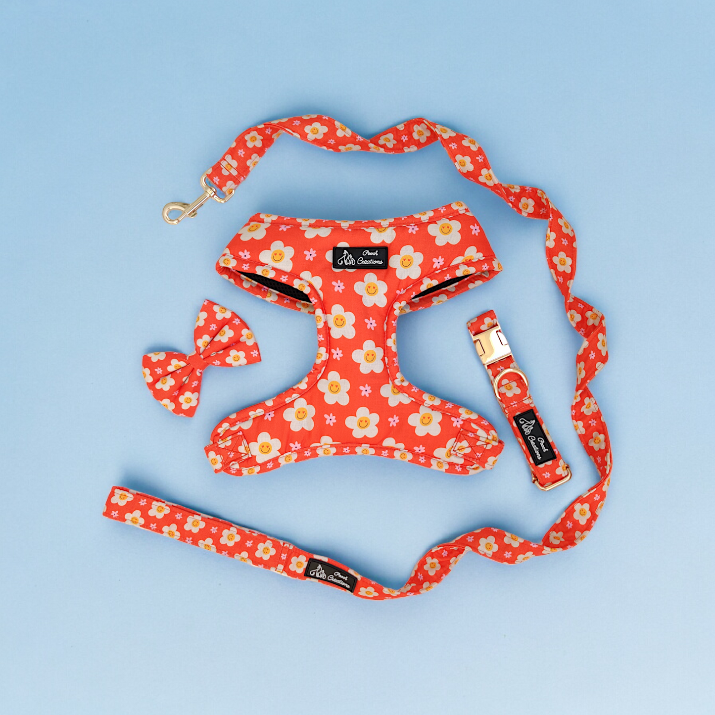 Blooming Smiles Harness + Collar + Leash + Classic Bow