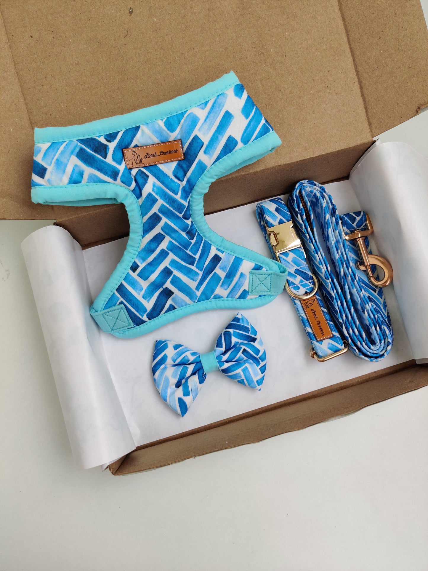 Herringbone Harness + Collar + Leash + Classic Bow