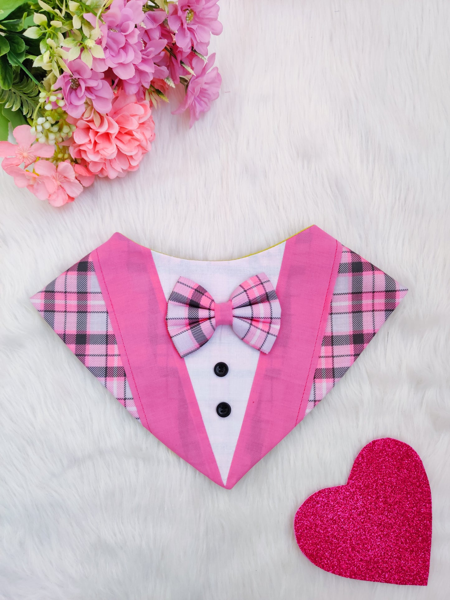 Pink Plaid Tuxedo Bandana