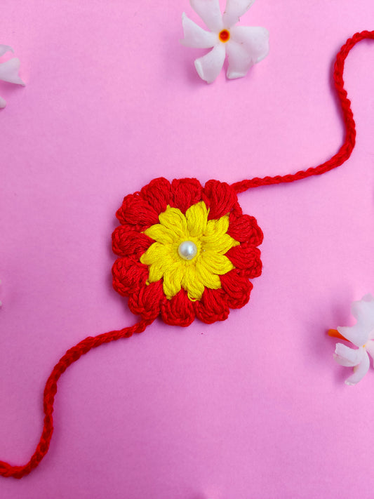 Red Flower Crochet rakhi