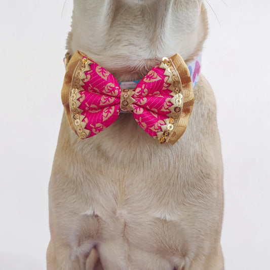 Festive Hot Pink Double Bow for Dogs
