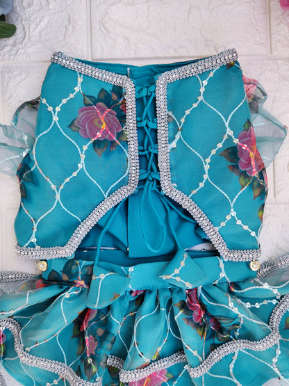 Turquoise Rose Organza Lehenga