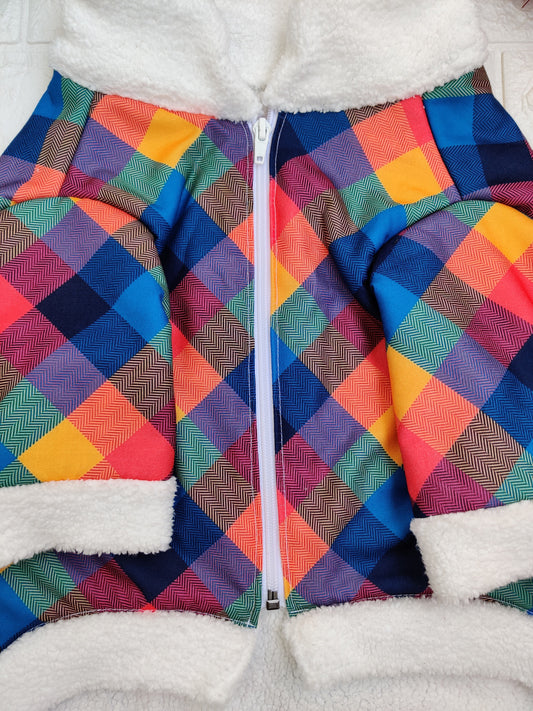 Multicolour Gingham Sherpa Coat