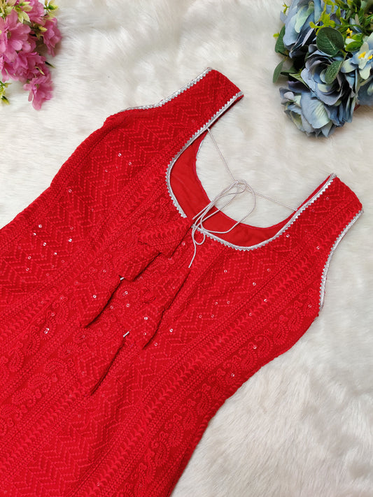 Red Chikankari woman's Kurta