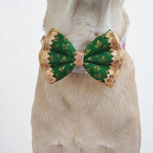 Festive Green Double Bow for Dogs