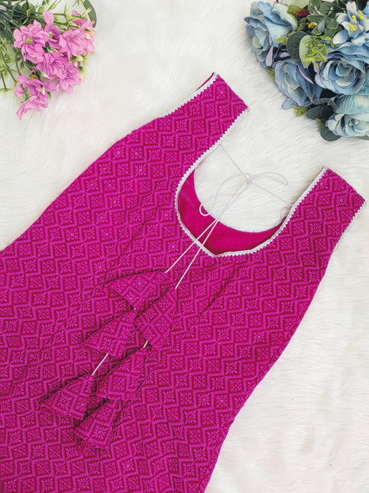 Magenta Chikankari Woman's Kurta