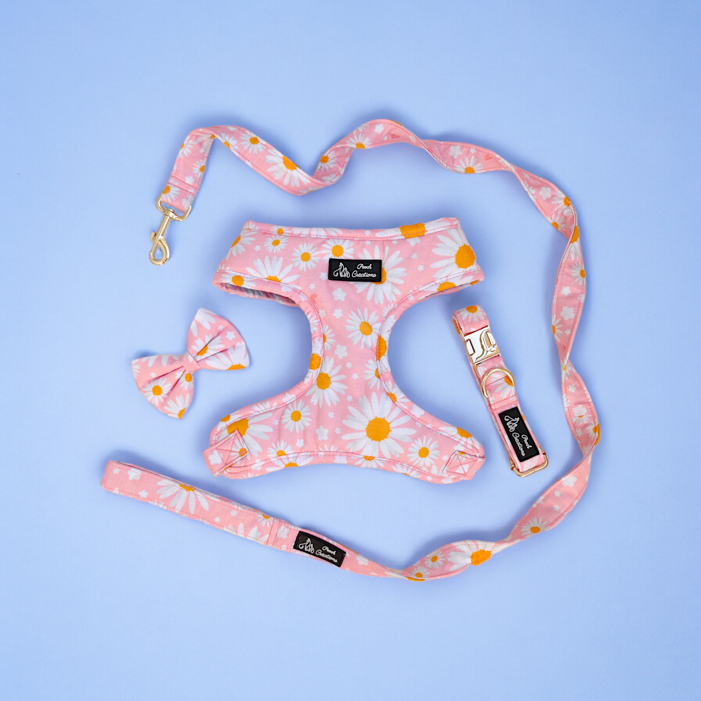Dainty Daisy Harness + Collar + Leash + Classic Bow