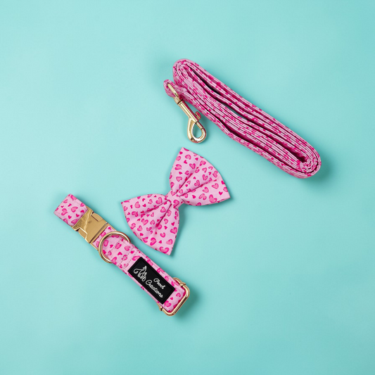 Love Leopard Collar + Leash + Classic Bow for Dogs