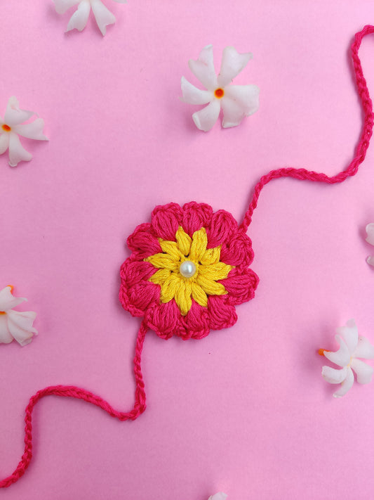 Rani Pink Flower Crochet Rakhi