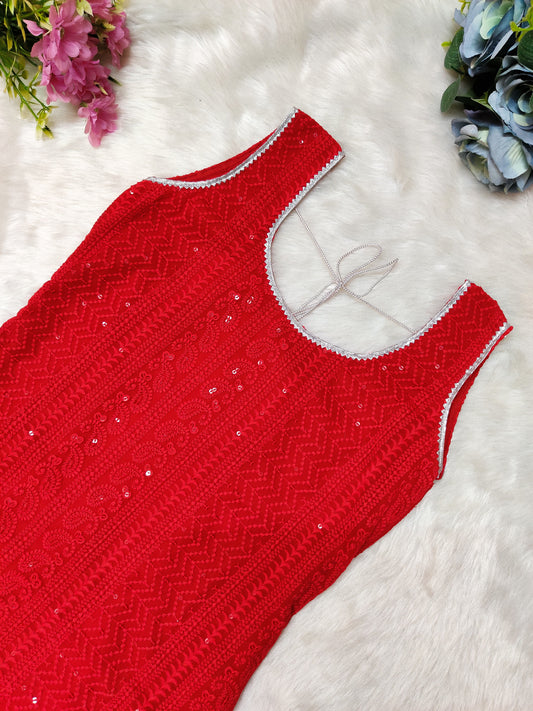 Red Chikankari woman's Kurta