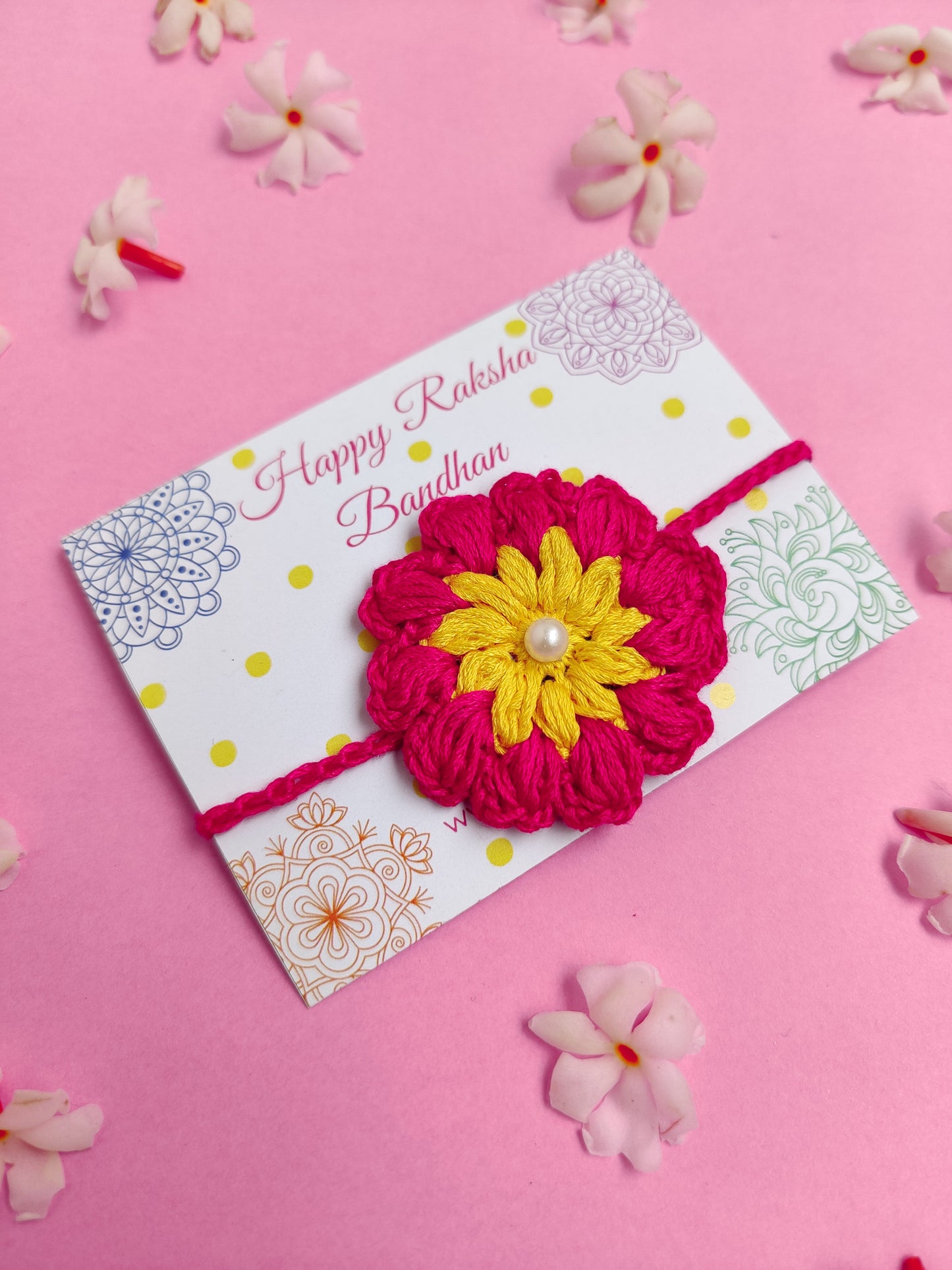 Rani Pink Flower Crochet Rakhi