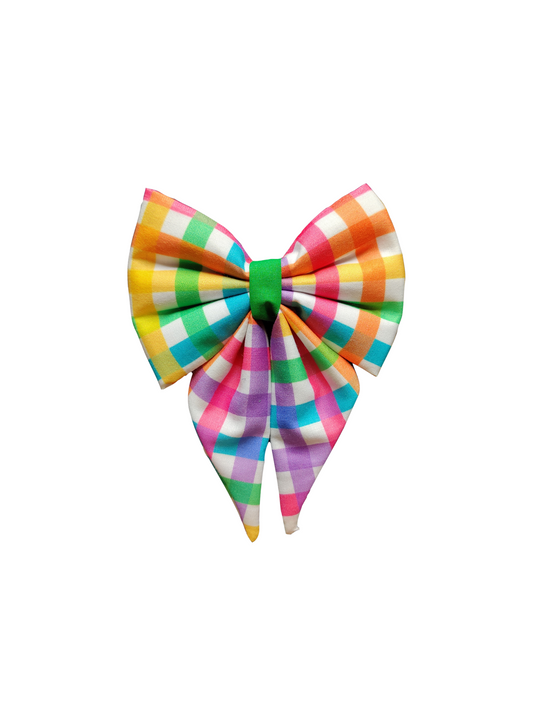 Rainbow Plaid Sailor Bow