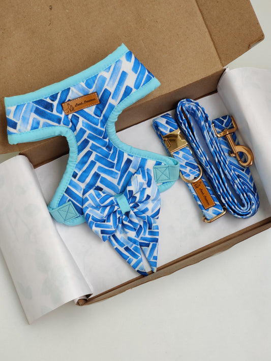 Herringbone Harness + Collar + Leash + Sailor Bow