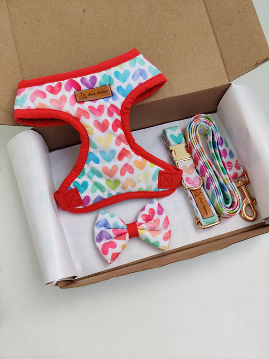 Sweet Heart Harness + Collar + Leash + Classic Bow