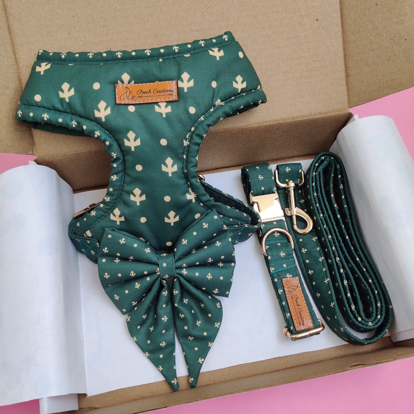 Olive Harness + Collar + Leash + Sailor Bow