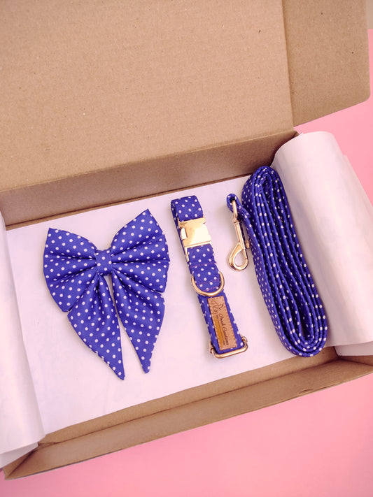 Dark Dotty Collar + Leash + Sailor Bow